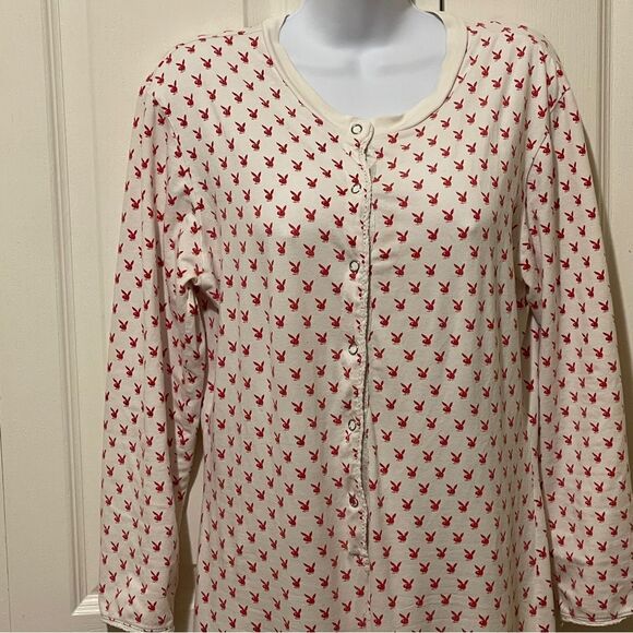 Vintage YTK Playboy Onesie Pajama With Backside Flap Red Cream Size Medium - Picture 4 of 14